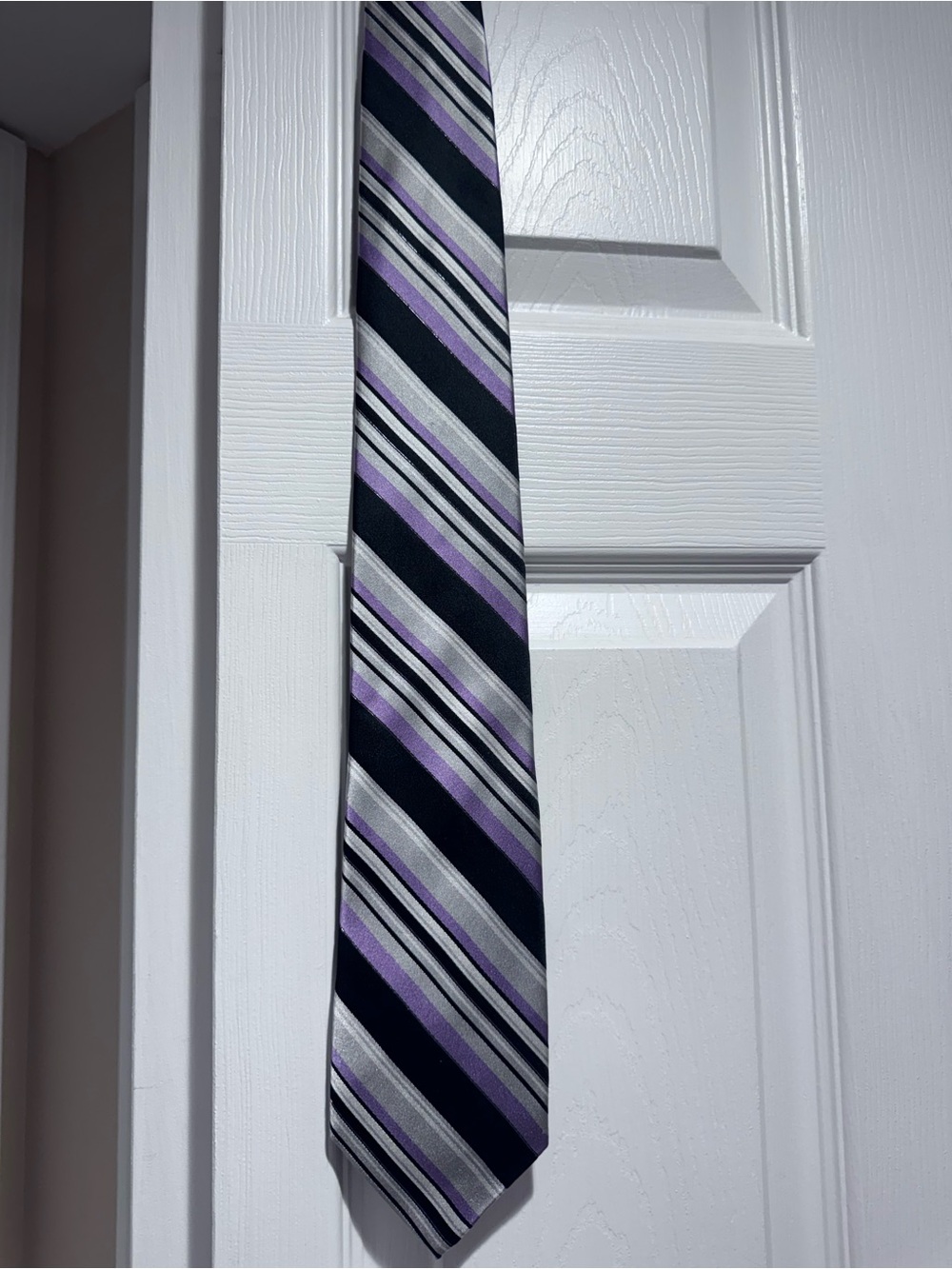 Arrow Purple, Black & Silver Striped Silk Tie